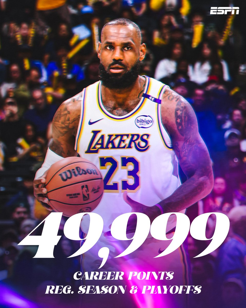 LeBron James est à 49999 pts marqués. Son prochain panier fera de lui le 1er homme à 50000 unités et sans doute le seul pour toujours. Chaque fois un peu plus unique, loin devant Michael Jordan, loin devant tous les autres. Le plus grand, tout simplement.