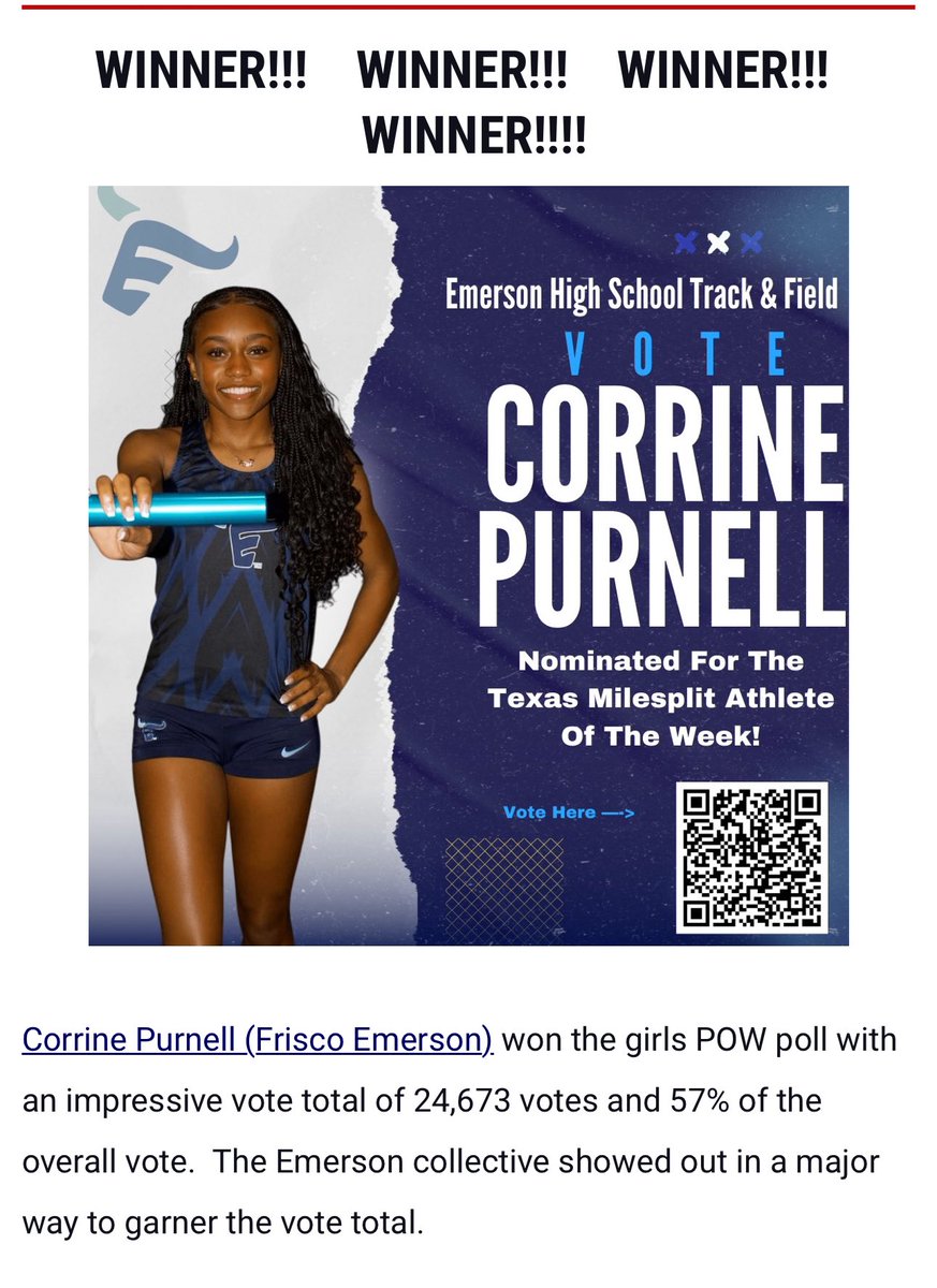 EHSMavs_TrackXC's tweet photo. Congratulations Corrine on Texas Mike Split Athlete of the week &amp; Team Athlete of week! Let’s GO! @TXMileSplit @CoachParnell13 @EHSFrisco https://t.co/wpfZ7j5Vp9