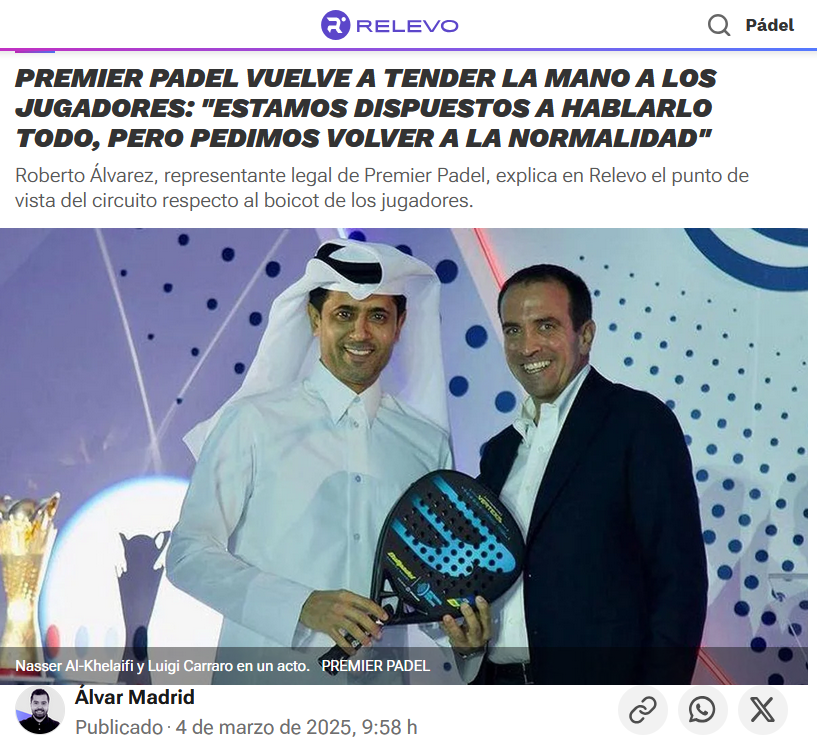 padelazo's tweet photo. ¡Divina providencia!
Un mes de conflicto y el abogado de Premier Padel habla para Marca y Relevo justo el día en que la PPA da rueda de prensa. 
📝Relevo: https://t.co/LOLzqJEIyG
📝Marca: https://t.co/7PIcvGvPD6 https://t.co/8Mf31idP5v