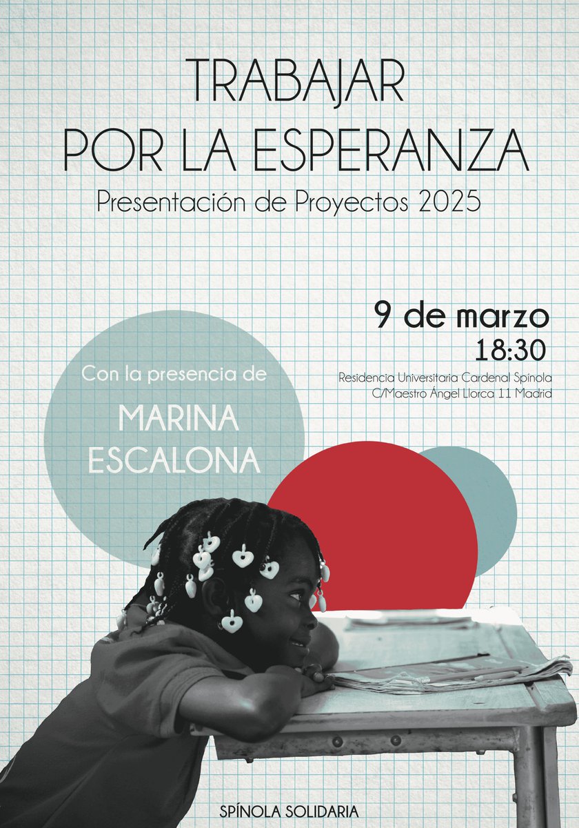El próximo domingo vamos a presentar nuestros Proyectos de Cooperación para el año 2025 y contaremos con Marina Escalona para hablar de Educación. Será a las 18:30 en la <a href="/ruspinolamad/">Residencia Universitaria Spínola Madrid</a> 
Entrada libre hasta completar aforo