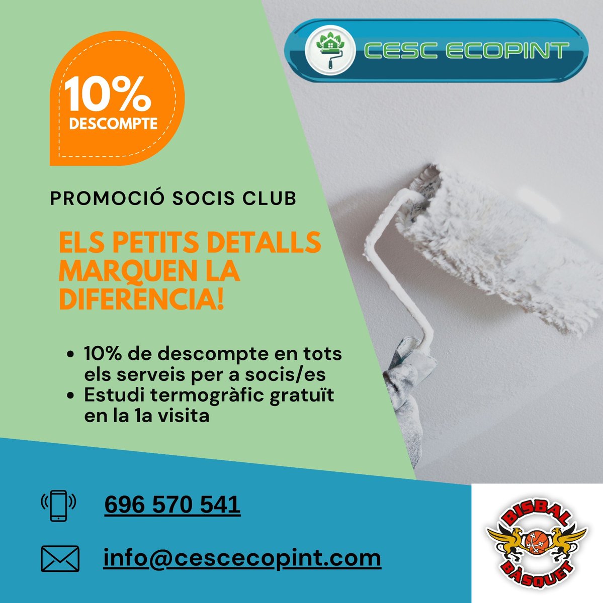💥PROMOCIÓ SOCIS/ES💥
‼️10% de descompte‼️

CESC ECOPINT ofereix:

10% de descompte en tots els serveis per a socis/es
Estudi termogràfic gratuït en la 1a visita

Els petits detalls marquen la diferència!!!
