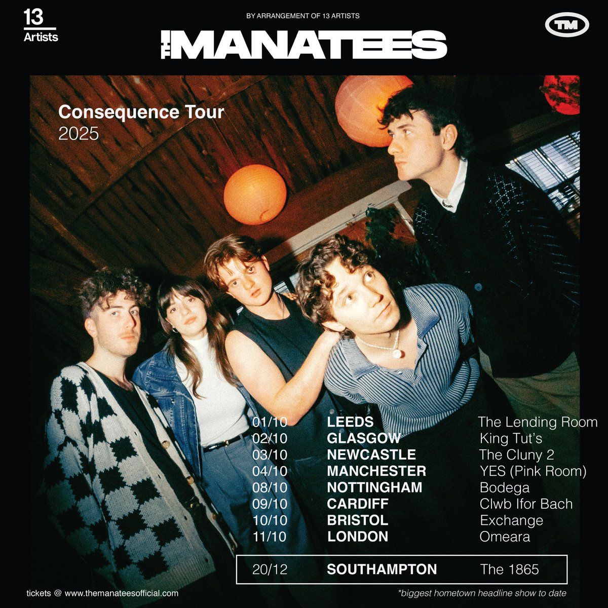 It’s a big day to be a pancake, and it’s a big day to be a Manatees fan, because tickets for the Consequence UK Tour 2025 are on sale now!!🖤 thank you to everyone who’s already bought theres, go and secure yours through the link xoxo 

tix.to/TheManatees2025

TM
