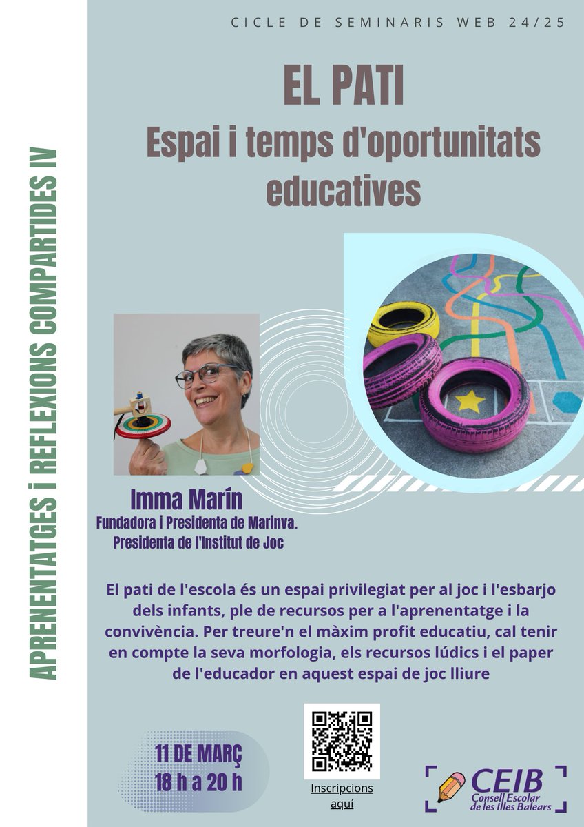 Imma Marín Santiago (@immamarin) on Twitter photo Ja ho sabeu... m'encanten els patis, ¡espais de pura vida dins l'escola! i d'axò en parlaré el proper dimarts 11 de març a la webinar organitzada per el <a href="/ConsellIlles/">Consell Escolar Illes Balears</a>
Veniu a jugar? 🙃 Ja ho sabeu... m'encanten els patis, ¡espais de pura vida dins l'escola! i d'axò en parlaré el proper dimarts 11 de març a la webinar organitzada per el <a href="/ConsellIlles/">Consell Escolar Illes Balears</a>
Veniu a jugar? 🙃