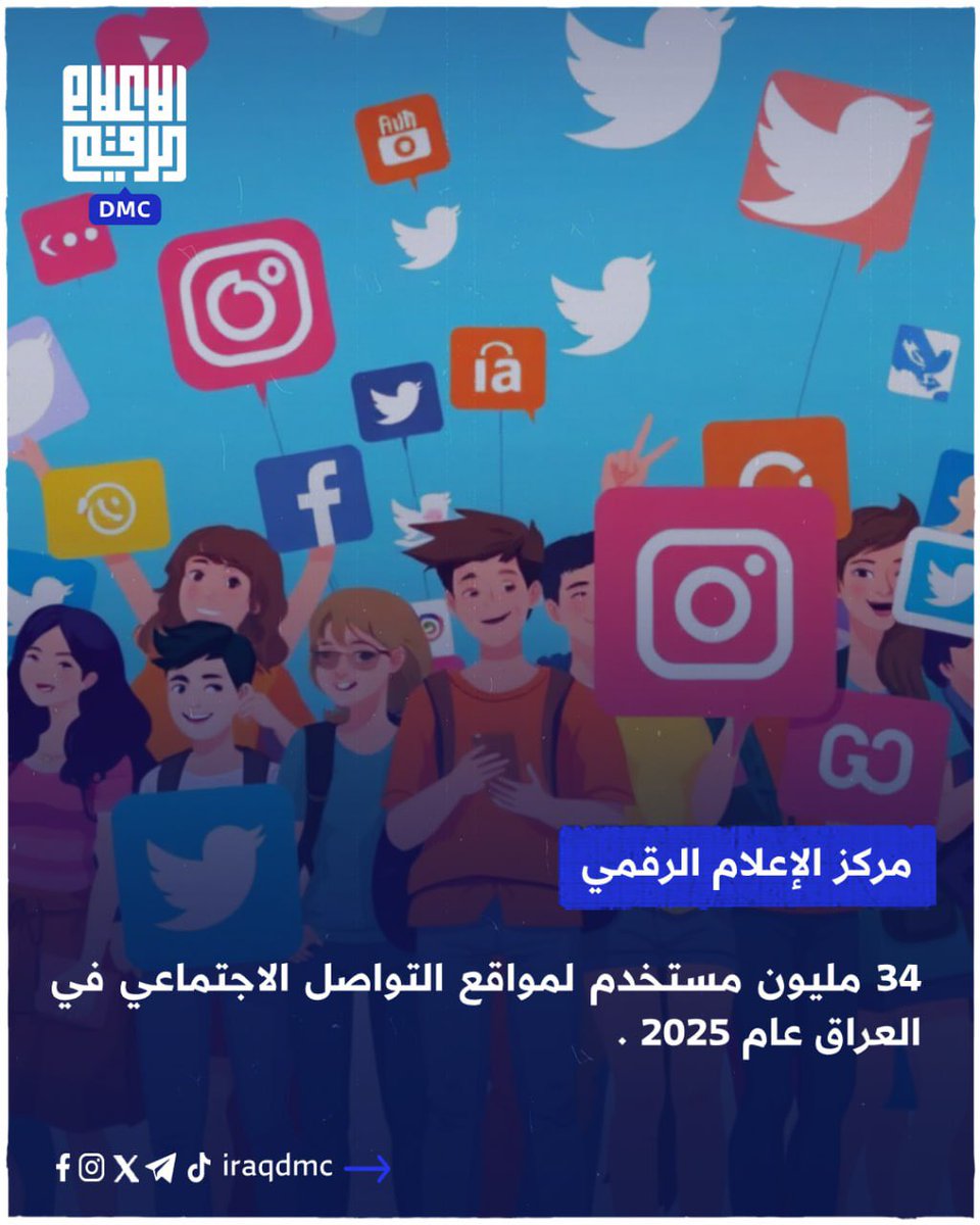 مركز الإعلام الرقمي: 34 مليون مستخدم لمواقع التواصل الاجتماعي في العراق عام 2025

tinyurl.com/yeyus55b