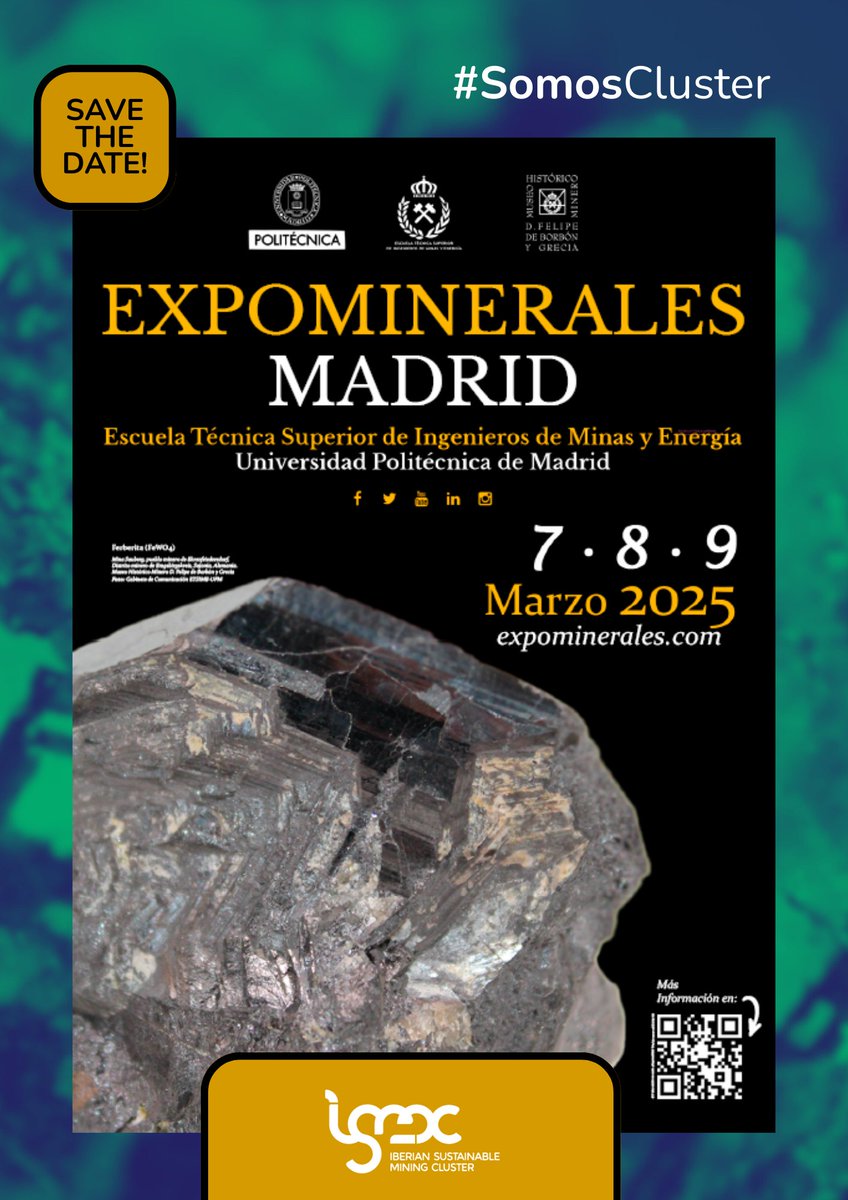 Iberian Sustainable Mining Cluster (ISMC) (@ismc_cluster) on Twitter photo Expominerales Madrid 2025! 💎
📅 Del 7 al 9 de marzo, #Madrid acoge la 44ª edición de #ExpomineralesMadrid, evento organizado por <a href="/minasenergiaupm/">minasenergiaupm</a> . Una cita imprescindible para los amantes de los #minerales 🪨, #fósiles, #gemas 💎 y #meteoritos ☄️
#ISMC #Expominerales2025 Expominerales Madrid 2025! 💎
📅 Del 7 al 9 de marzo, #Madrid acoge la 44ª edición de #ExpomineralesMadrid, evento organizado por <a href="/minasenergiaupm/">minasenergiaupm</a> . Una cita imprescindible para los amantes de los #minerales 🪨, #fósiles, #gemas 💎 y #meteoritos ☄️
#ISMC #Expominerales2025