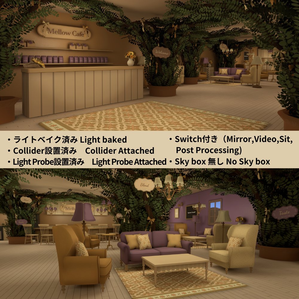 lafille_3dcg's tweet image. 🤍Mellow Cafe🤍
販売開始しました!
森の中にいるような、くすみカラーが可愛いカフェワールドです🌿
サンプルワールドにはスイーツも用意しましたので遊びにきてください💓
ワールドURL、販売ページはリプ欄から↓
#VRChatワールド紹介