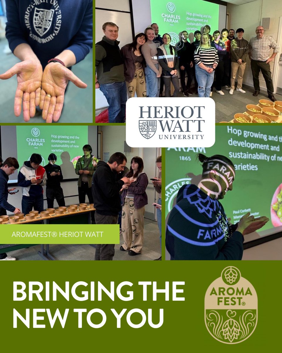 Faram's Beth and Paul had an amazing time at Heriot-Watt University last week, hosting an AromaFest®! 🌿 It was a pleasure to spread the word to the next generation of brewers about our Hop Development Programme, while showcasing some brilliant examples, and gaining some most