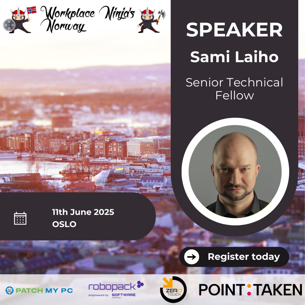 WPNinjasNO (@wpninjasno) on Twitter photo This Finnish Ninja should not need an introduction, but here it is. We are excited to announce that <a href="/samilaiho/">Sami Laiho</a> will be joining Workplace Ninjas Norway. He is a well trained Security Ninja and even has his own Dojo.
Get your tickets today:
wpninjas.no This Finnish Ninja should not need an introduction, but here it is. We are excited to announce that <a href="/samilaiho/">Sami Laiho</a> will be joining Workplace Ninjas Norway. He is a well trained Security Ninja and even has his own Dojo.
Get your tickets today:
wpninjas.no