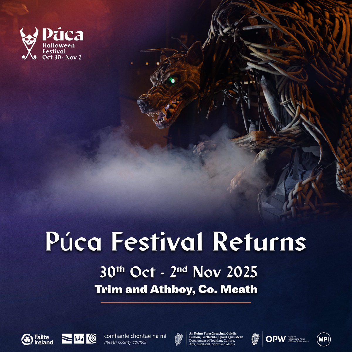 Púca Festival Returns for 2025 – Save the Date!✨🎃

Step into the otherworld this Halloween season as Púca Festival returns from Thursday 30th October to Sunday 2nd November 2025, taking place in the heart of Ireland’s Ancient East and the birthplace of Samhain.