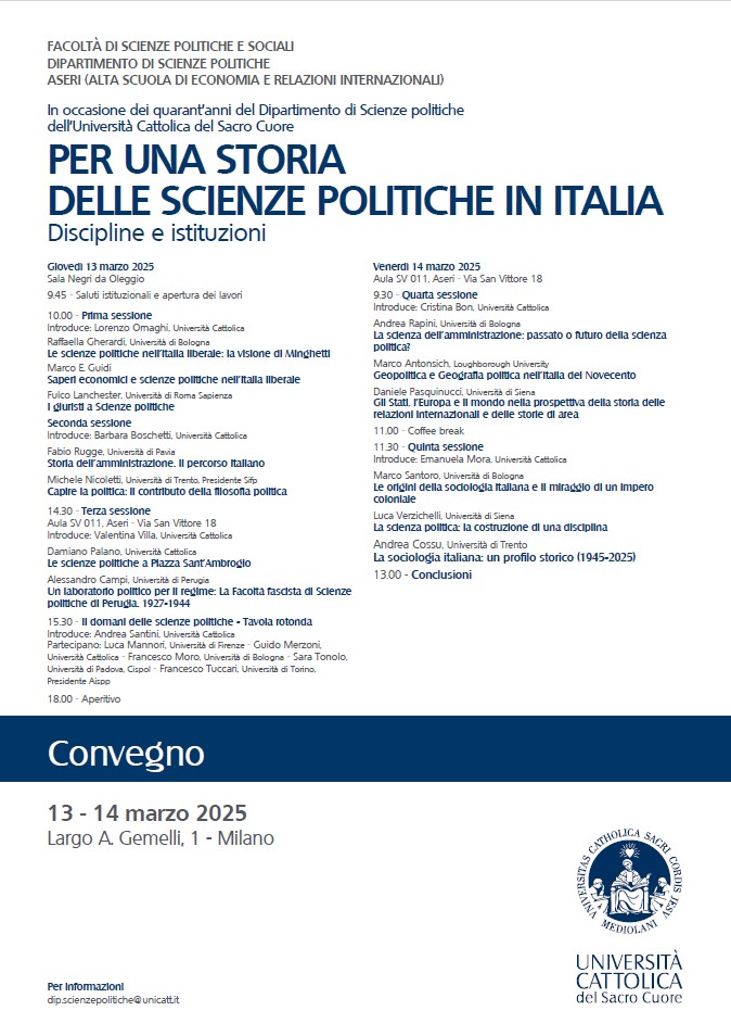 🚨 SAVE THE DATE 🚨

"Per una storia delle Scienze politiche in Italia" 

🗓️ 13-14 marzo
📍 <a href="/Unicatt/">Università Cattolica</a> e Aseri

Non mancate, vi aspettiamo!