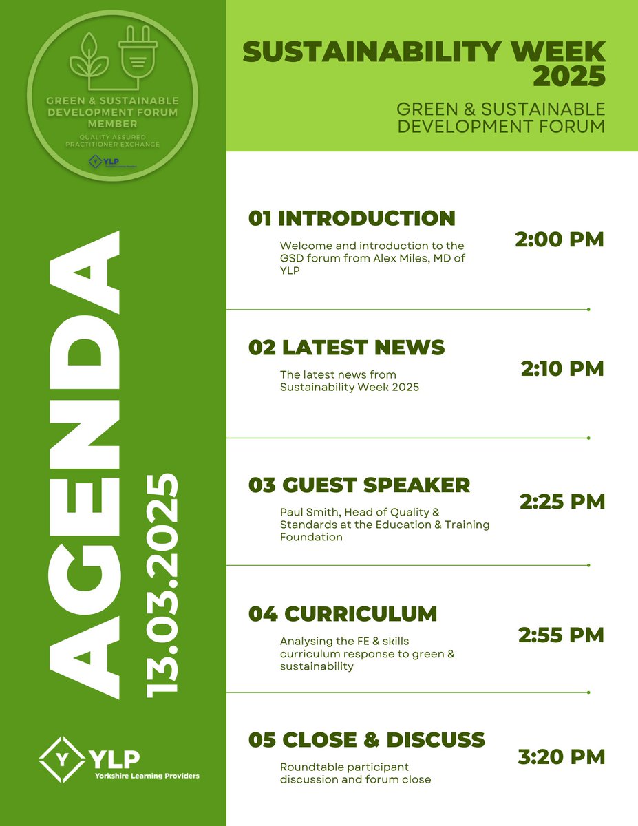 #SustainabilityWeek2025 is next week &amp; we would love for you to join us in discussing the role #FE &amp; #skills play in our collective journey towards #NetZero

Featuring Paul Smith of the <a href="/E_T_Foundation/">Education Training Foundation</a>

2pm-3.30pm, Microsoft Teams, Thurs 13 March

eventbrite.com/e/120472912022…

#Green
