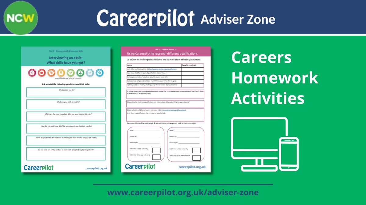 Explore our homework activities tailored for each year group by logging into the Careerpilot Adviser Zone: careerpilot.org.uk/adviser-zone/q… #NCW2025