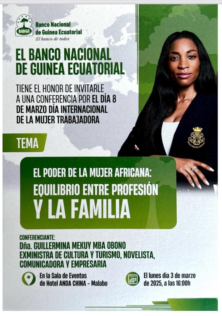 Ayer tuve el honor de participar en la conferencia titulada "El Poder de la Mujer Africana: Equilibrio entre Profesión y Familia," organizada por <a href="/bangeoficial/">Banco Nacional de Guinea Ecuatorial</a> en conmemoración del Día Internacional de la Mujer.  <a href="/GuillerMekuy/">Guillermina Mekuy</a> 

🔗 instagram.com/p/DGxjYauIUZ9/…