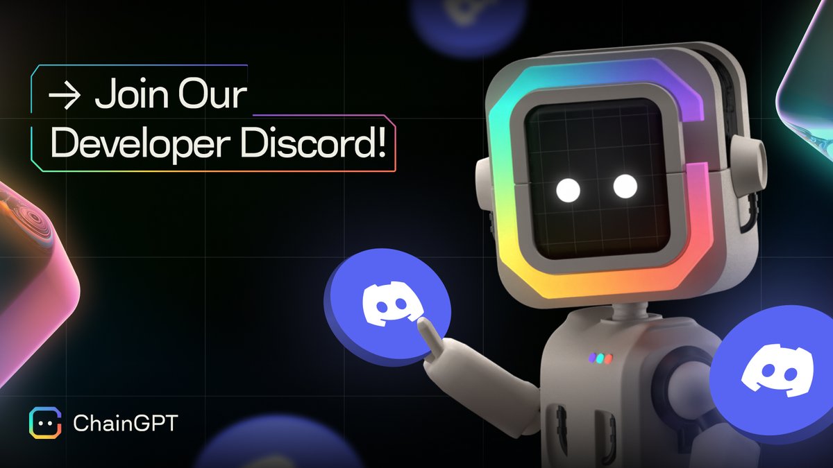Chain_GPT's tweet image. Make sure you join our Discord Dev Chat! 💻 

Here you can talk all things Web3 development. 🤓

It’s the perfect place for anyone using the our SDK/API or for those who are just curious. 🤔

Join today - it’s free! ➡️ discord.com/invite/chaingpt