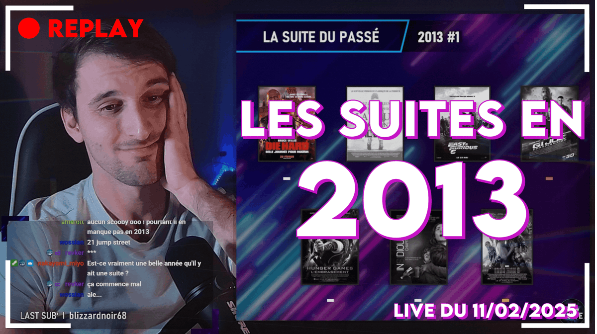 Retour en 2013 dans ce replay Twitch 🎥
Une année faste et furieuse pour les suites avec : Fast and Furious 6, Die Hard 5, Hunger Games 2... mais quelle suite sera la meilleure ? (spoiler : ce n'est pas Die Hard 5...)

👉👉 youtu.be/4YgfJCZTN9w