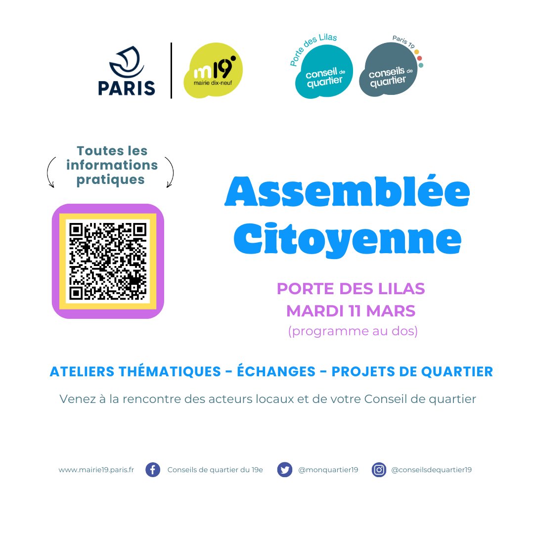 monquartier19's tweet image. SAVE THE DATE 📢
Rendez-vous le mardi 11 mars pour l'assemblée citoyenne du Conseil de quartier de la Porte des Lilas.
🗓 Mardi 11 mars à 19h
📍Médiathèque James Baldwin
Venez découvrir les structures du territoire et construire collectivement les projets du territoire 💬 !