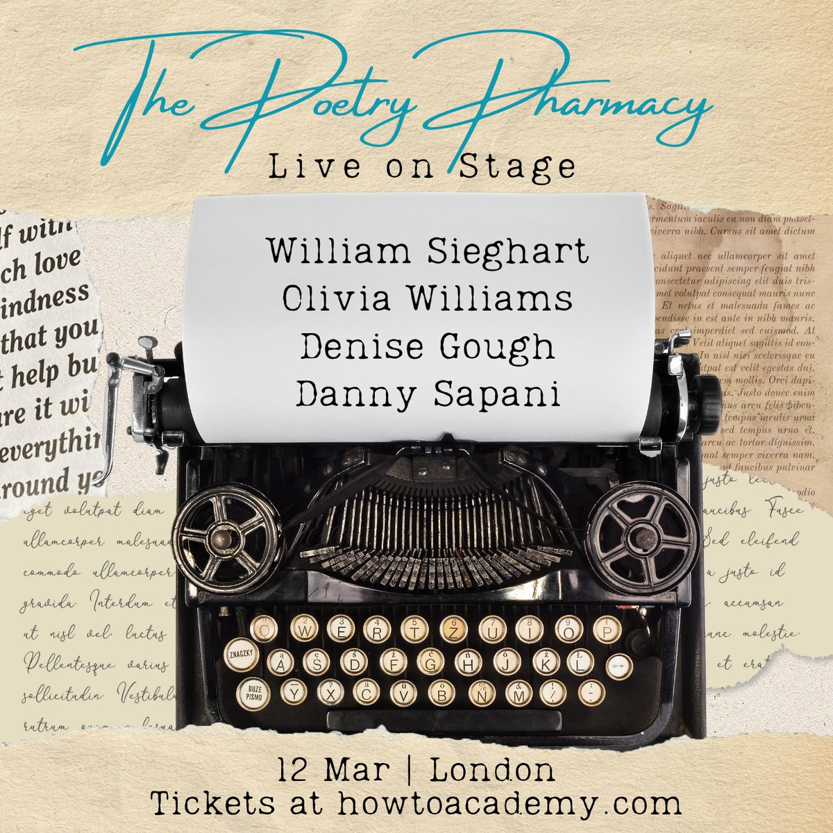 How To Academy (@howtoacademy) on Twitter photo NEXT WEEK: Join #WilliamSieghart and special guest actors #OliviaWilliams, #DeniseGough, and <a href="/DannySapani/">Danny Sapani</a> for a night that will soothe, revive and inspire with the extraordinary power of words.
Wed, 12 Mar | 7:30pm | London
Tickets: howtoacademy.com/events/poetry-… NEXT WEEK: Join #WilliamSieghart and special guest actors #OliviaWilliams, #DeniseGough, and <a href="/DannySapani/">Danny Sapani</a> for a night that will soothe, revive and inspire with the extraordinary power of words.
Wed, 12 Mar | 7:30pm | London
Tickets: howtoacademy.com/events/poetry-…