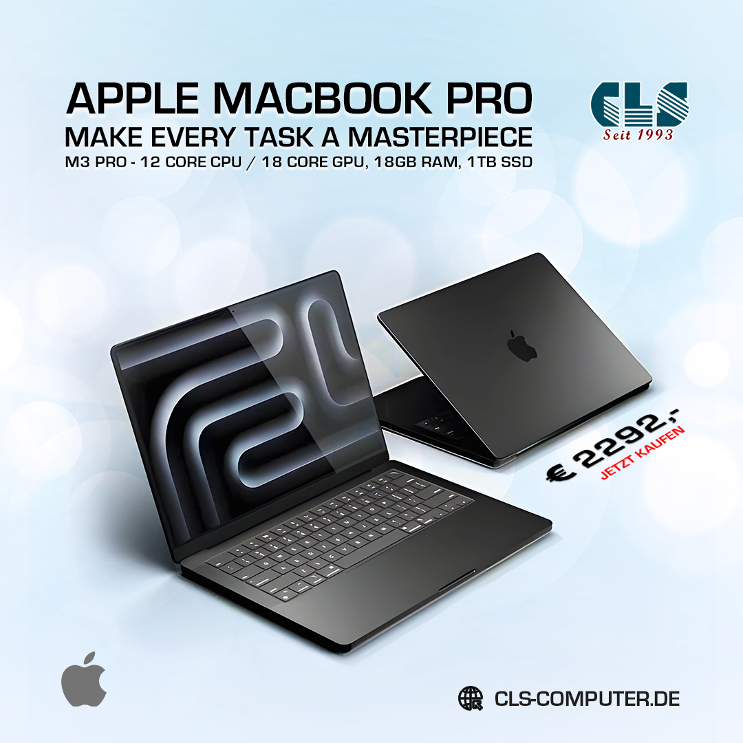 🔊 Entdecke die Kraft – Neues Apple MacBook Pro 14.2 mit M3 Pro Chip!

🔗 Sichere dir jetzt auf cls-computer.de/apple-macbook-… die neueste Technologie in Space Black!

#MacBookPro14 #macbook #apple #macbookpro