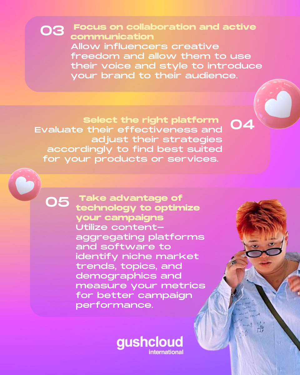 Did you know that Influencers are your brand’s best friend? 🤩Collaboration is key, and here are 5 ways how to level up your next influencer marketing campaign!

#GushcloudInternational
#StrongerAndSmarterTogether
