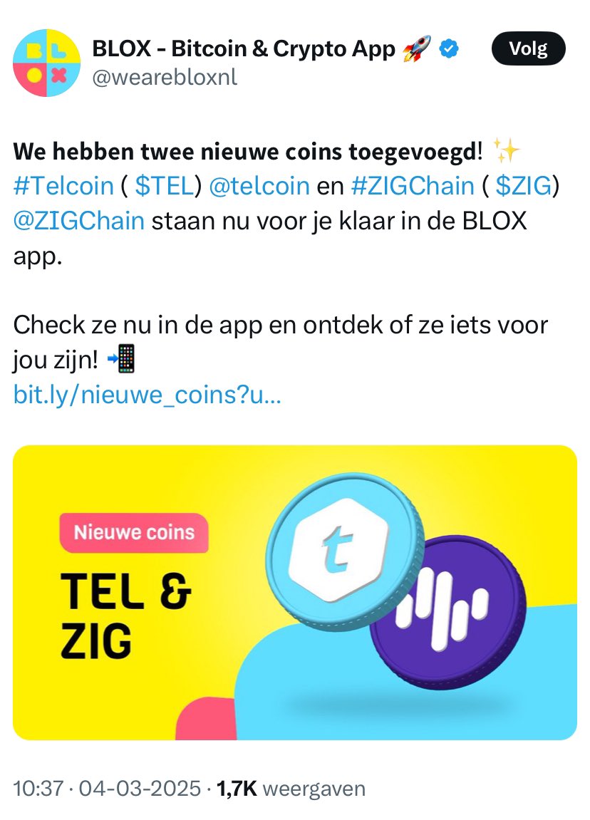 Boom! 

Big name in the Netherlands!

$TEL #Telcoin 

<a href="/binance/">Binance</a> next?