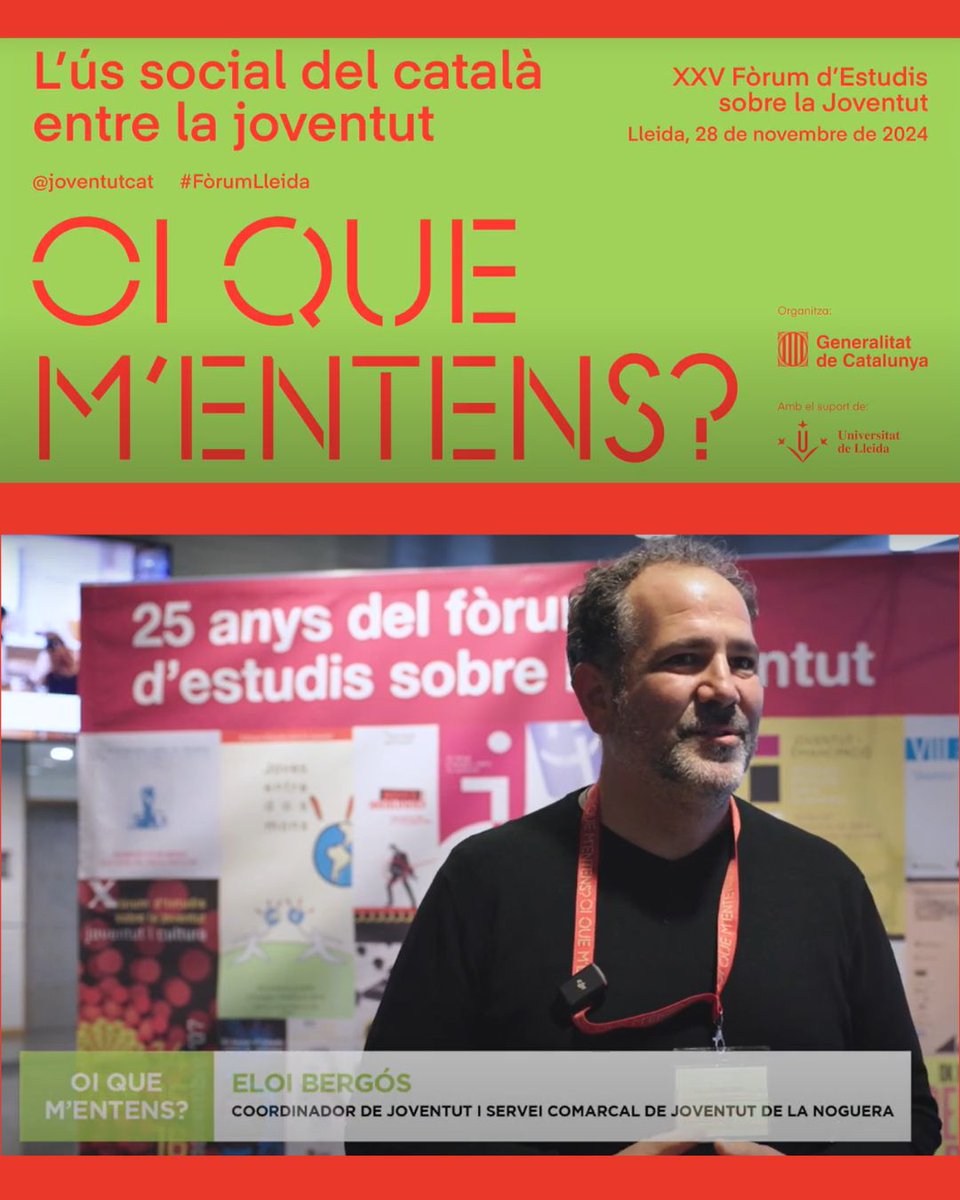 El coordinador de @ojnoguera,Eloi Bergós, ens parla de l'ús del català entre el jovent en el marc del XXV Fòrum d'estudis sobre la joventut, celebrat el passat mes de novembre del 2024 a la <a href="/udlsiau/">SIAU UdL</a>.

Enllaç: youtube.com/watch?v=-gyww6…

#jovesnoguera #jovecat