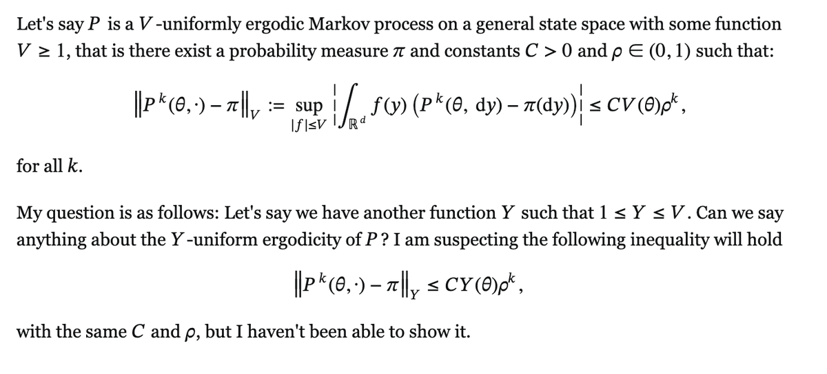 umutsimsekli's tweet image. Dear Markov chains people. I have a question:

math.stackexchange.com/questions/5041…
