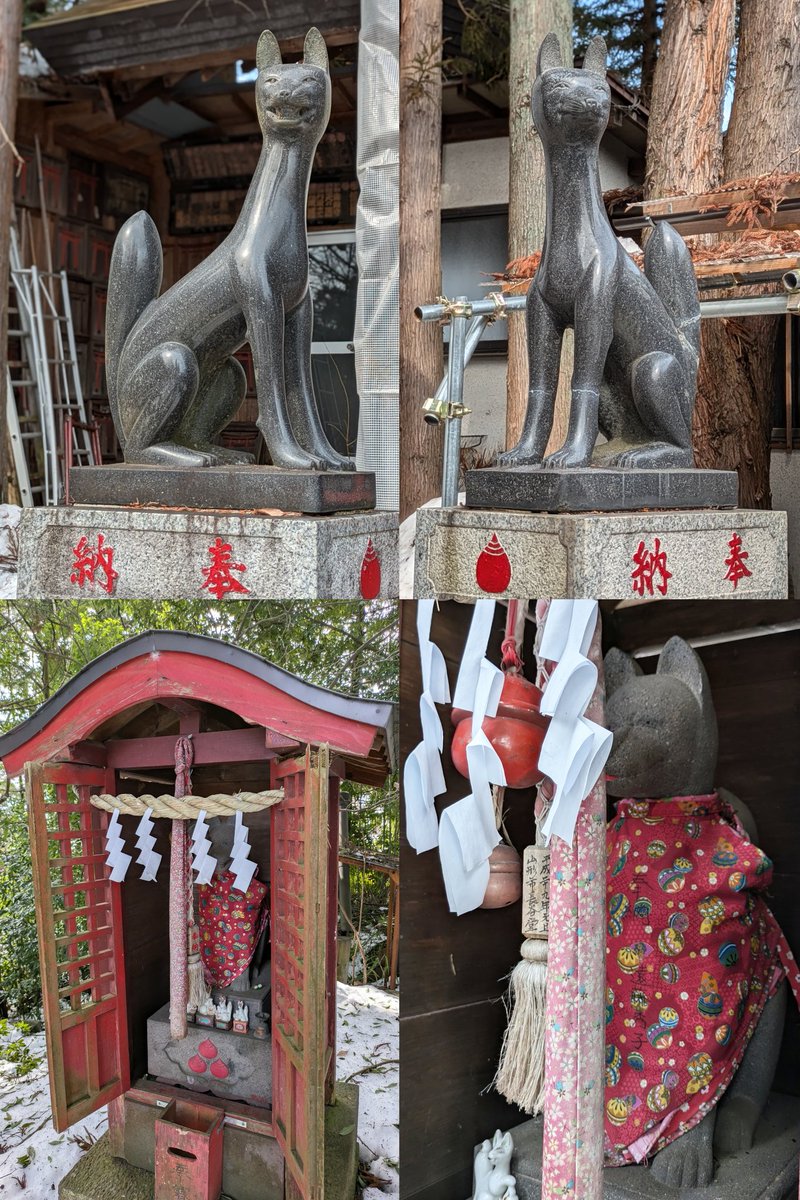 kitsunetsuki0w0's tweet photo. 栗川稲荷神社
山形県上山市松山
栗橋の地で稲荷大神の夢告を受け利根川の氾濫を逃れた事から栗川の名が付けられました。
鈴なりの鈴緒や狛狐が唐破風の小屋に祀られているのが特徴的です。
白狐のお守りを戴きました。 https://t.co/R7hJBeMkqN