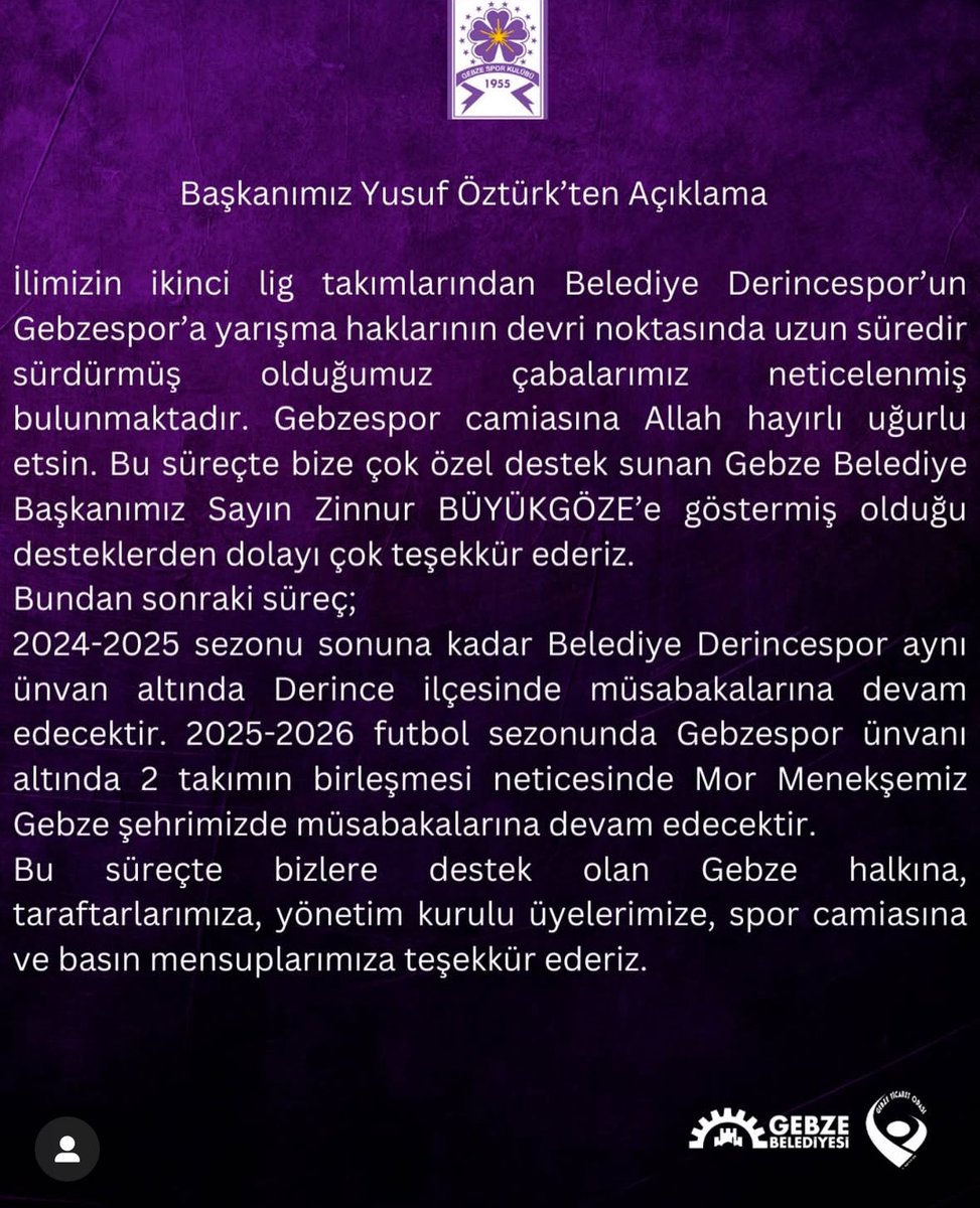Kamuoyunun bilgisine. #Gebzespor