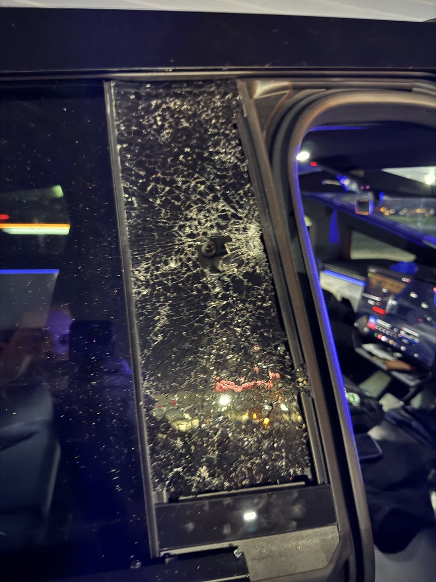 If you think assaulting my wife and vandalizing our Cybertruck is going to persuade us to join your anti-Elon or anti-Tesla views you’re sadly mistaken. 

Also, SUPER impressed with how well the Cybertruck performed. Even with the B-pillar glass shattered, FSD and camera worked
