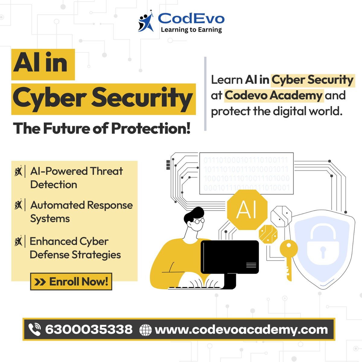 codevoacademy's tweet image. Protect the digital world with AI in Cyber Security! 🔐 Learn AI-powered threat detection, automated response systems & cyber defense strategies at Codevo Academy. Enroll now!
#CyberSecurity #AI #Tech"