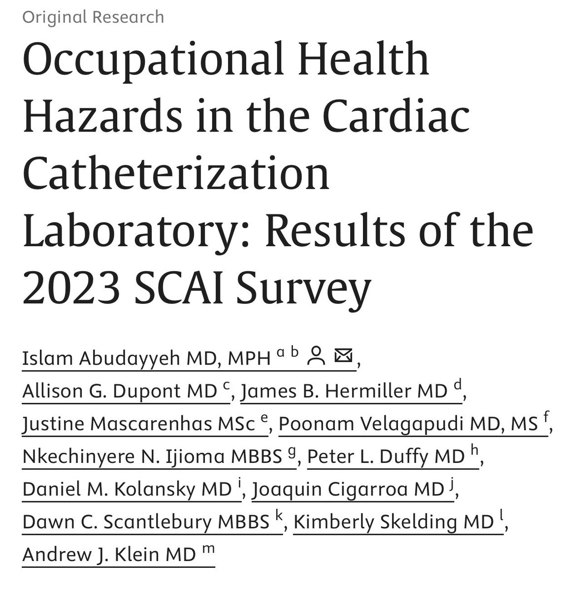 Allison Dupont, MD (@allison_dupont) on Twitter photo Our JSCAI article highlights all of the Occupational Hazards in the Cath lab. We can do better and we must do better. We should not have to sacrifice our own health for the good of others. <a href="/SCAI/">SCAI</a> <a href="/Herms2James/">James Hermiller</a> <a href="/AbudayyehIslam/">Islam Abudayyeh</a>
sciencedirect.com/science/articl… Our JSCAI article highlights all of the Occupational Hazards in the Cath lab. We can do better and we must do better. We should not have to sacrifice our own health for the good of others. <a href="/SCAI/">SCAI</a> <a href="/Herms2James/">James Hermiller</a> <a href="/AbudayyehIslam/">Islam Abudayyeh</a>
sciencedirect.com/science/articl…