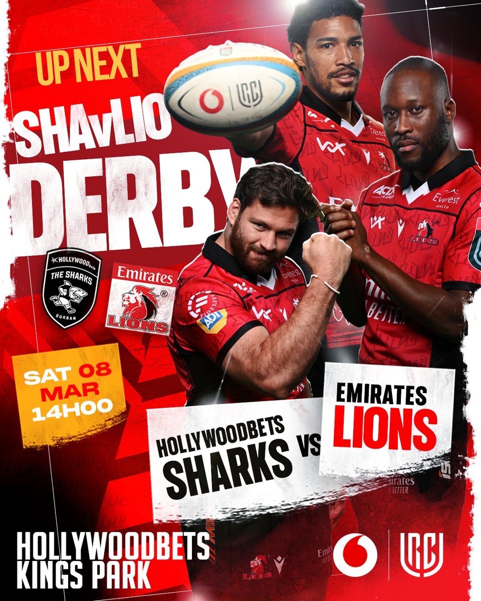 Lions prepare to enter the Shark Tank this Saturday 🦁 🔥
🆚 <a href="/SharksRugby/">The Sharks</a> 
🗓: Sat, 8 March
⏰: 14:00
🎟️: bit.ly/3R43zW5
🏟: Hollywoodbets Kings Park
#SHAvLIO
#ForOurCity
@vodacom #URC | #HitsDifferent
#LionsPride🦁