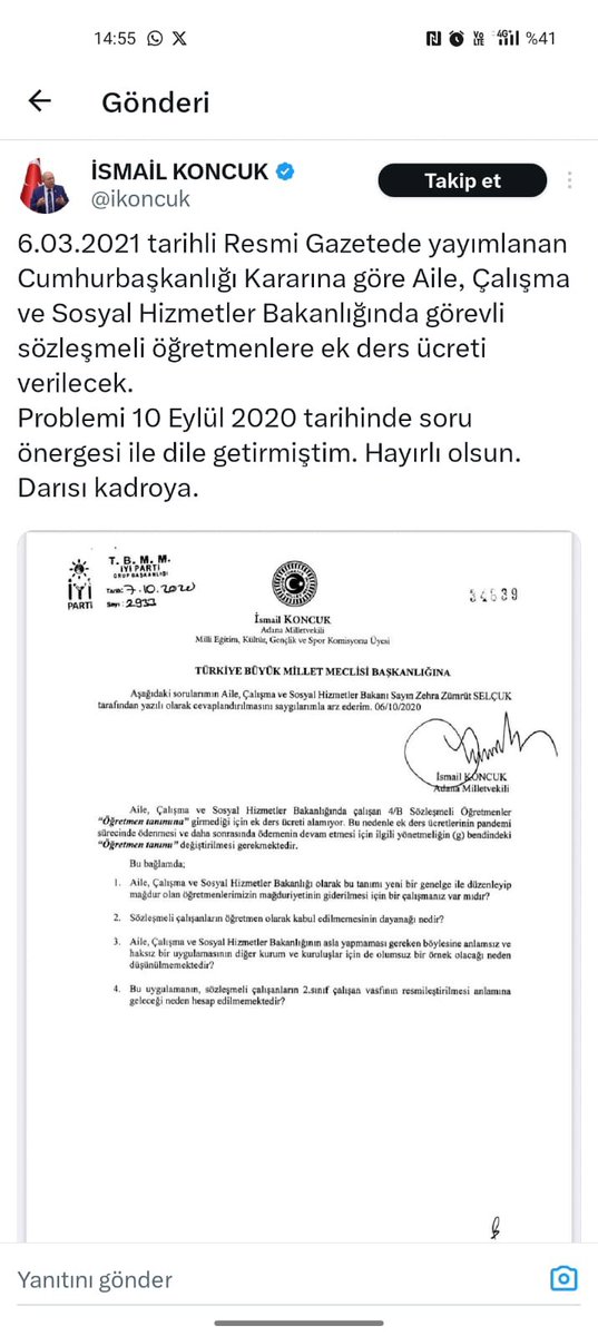 <a href="/ikoncuk/">İSMAİL KONCUK</a> Sayın vekilim destekleriniz için teşekkürler 🙏🏻