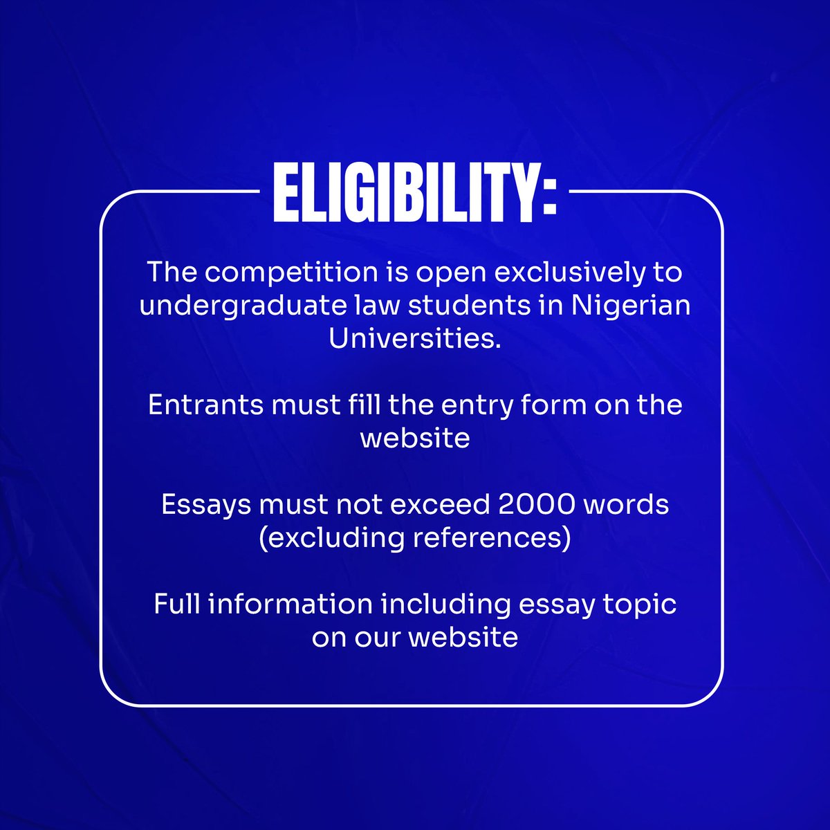 composmentisng's tweet photo. Nigerian Law students! We are back with the annual Dafe Akpedeye SAN Essay Writing Competition 📷
Head to the link https://t.co/IgCfPb3g30 to read the full requirements and enroll. https://t.co/Nn4Fz8r50F