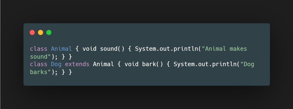 3️⃣ Inheritance in Java
Inheritance lets one class acquire properties &amp; behaviors of another.
✔️ Promotes reusability
✔️ Uses extends keyword

#ayshriv #java #oops #springboot