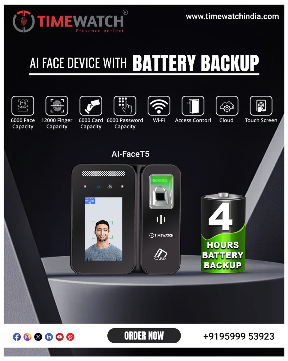 timewatchbiome's tweet image. No Power? No Problem! 🔋🔒 AI-FaceT5 keeps your security active even during power cuts with its 4-hour battery backup and AI-powered face recognition! Stay secure, stay unstoppable. 🚀💡

🔗 Product Link: timewatchindia.com/market-place/T…

#AIRecognition #AIfaceT5 #BiometricAccess