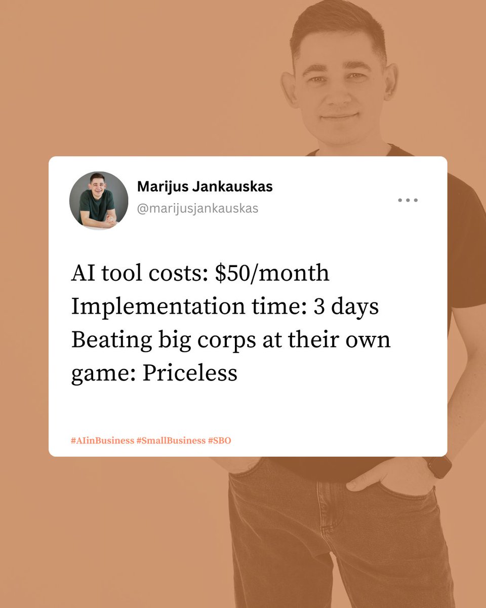 themarkadom's tweet image. The playing field has been leveled. Today&apos;s AI tools give small businesses enterprise-level capabilities at startup prices. 

Your advantage isn&apos;t just cost - it&apos;s the speed at which you can deploy and adapt these tools to serve customers better.

#AItools #SmallBusinessTech…