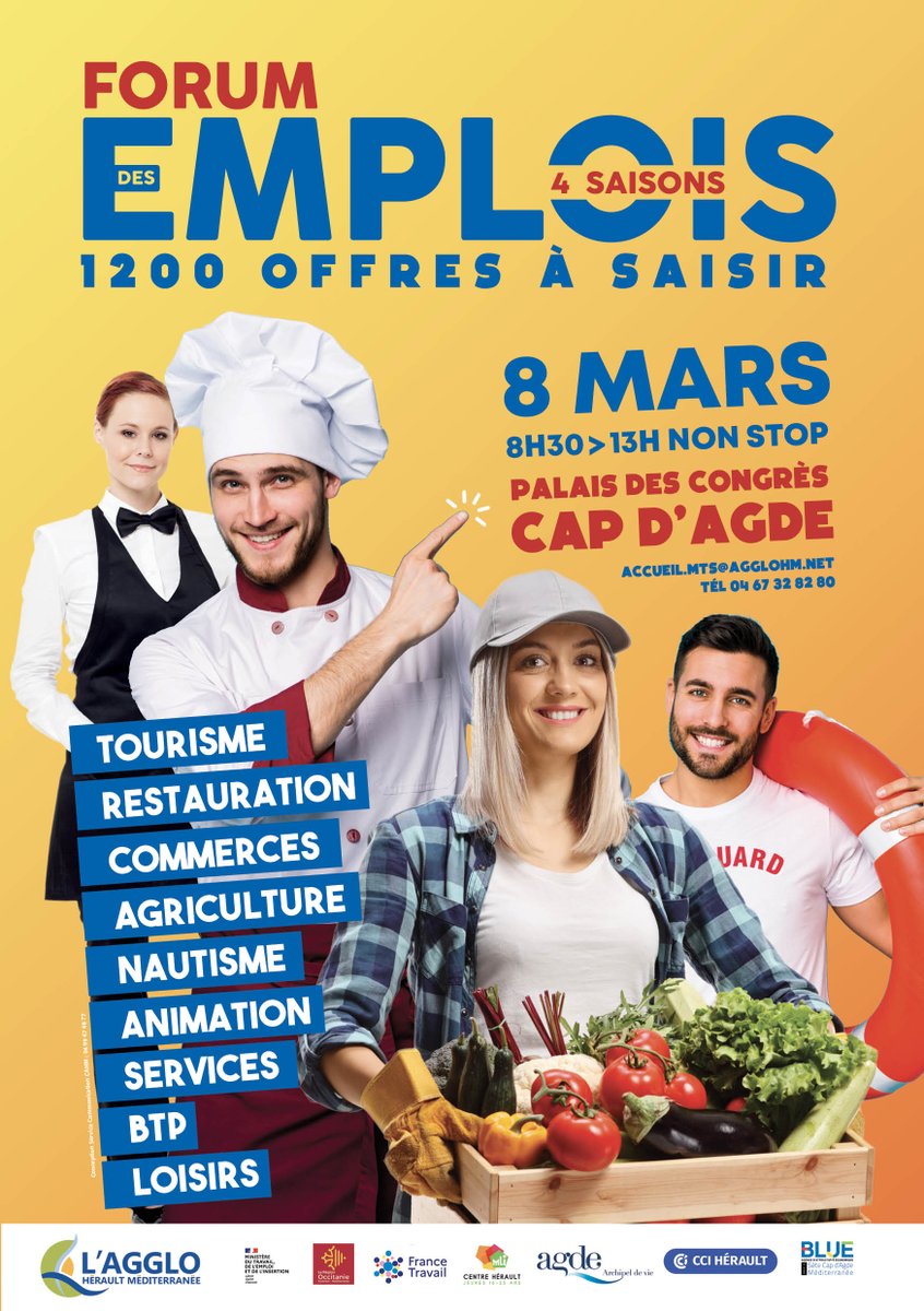Crous de Montpellier-Occitanie (@crousmontpel) on Twitter photo #Crousinfo | 📢 Forum des Emplois de l’Agglo Hérault Méditerranée 
📅 Samedi 8 mars
⏰ 8h30 - 13h
📍 Palais des Congrès, Cap d’Agde
🔹 Offres d’emploi
🔹 Conseils et ateliers
🔹 Rencontres avec les entreprises locales #Crousinfo | 📢 Forum des Emplois de l’Agglo Hérault Méditerranée 
📅 Samedi 8 mars
⏰ 8h30 - 13h
📍 Palais des Congrès, Cap d’Agde
🔹 Offres d’emploi
🔹 Conseils et ateliers
🔹 Rencontres avec les entreprises locales