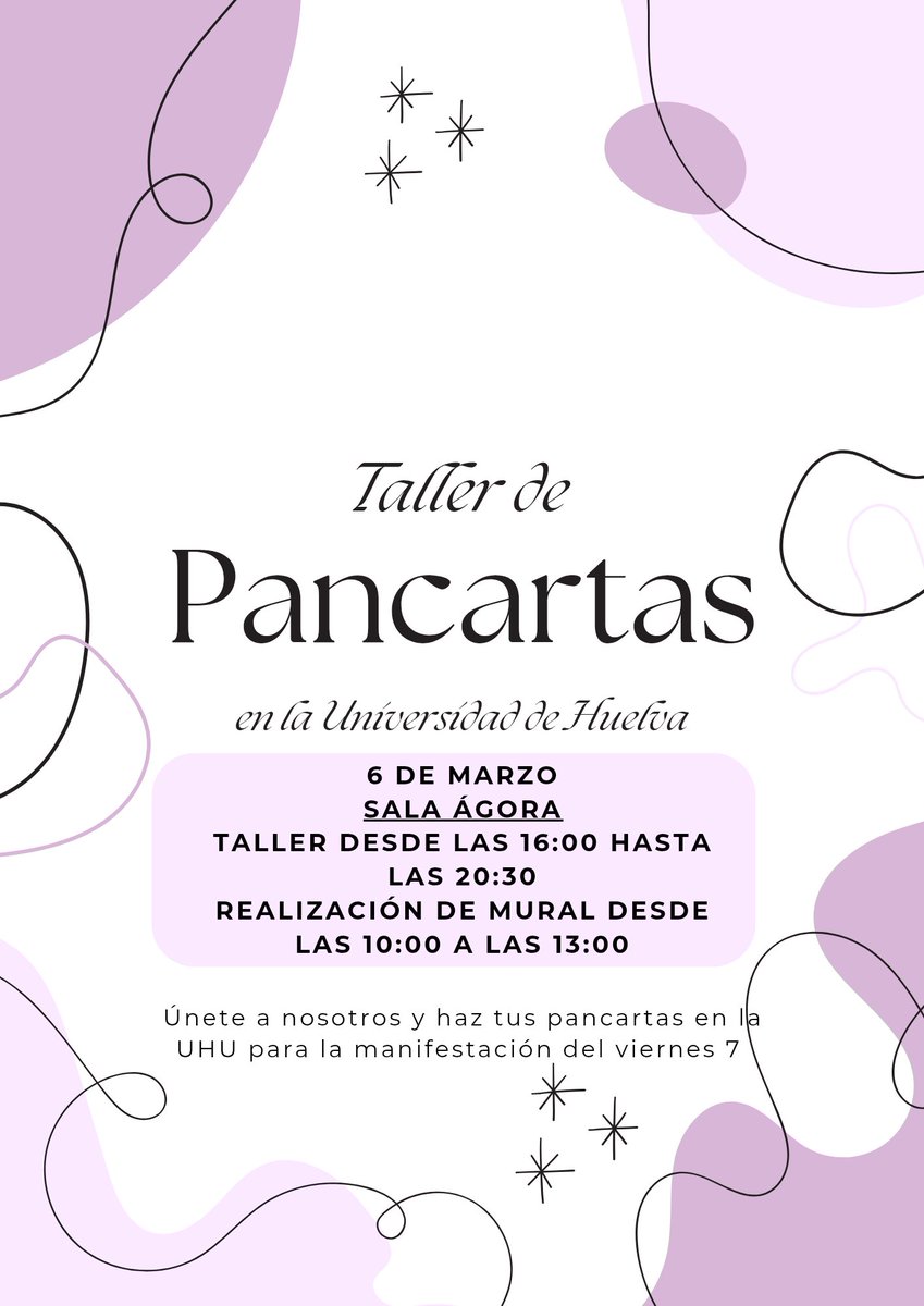 Desde el CARUH queremos mostrar nuestro apoyo a la causa feminista y a las manifestaciones mediante un taller de pancartas y un mural.feminista durante todo el día 6 de marzo para animar a la asistencia a las manifestaciones convocadas y para participar activamente en la causa.