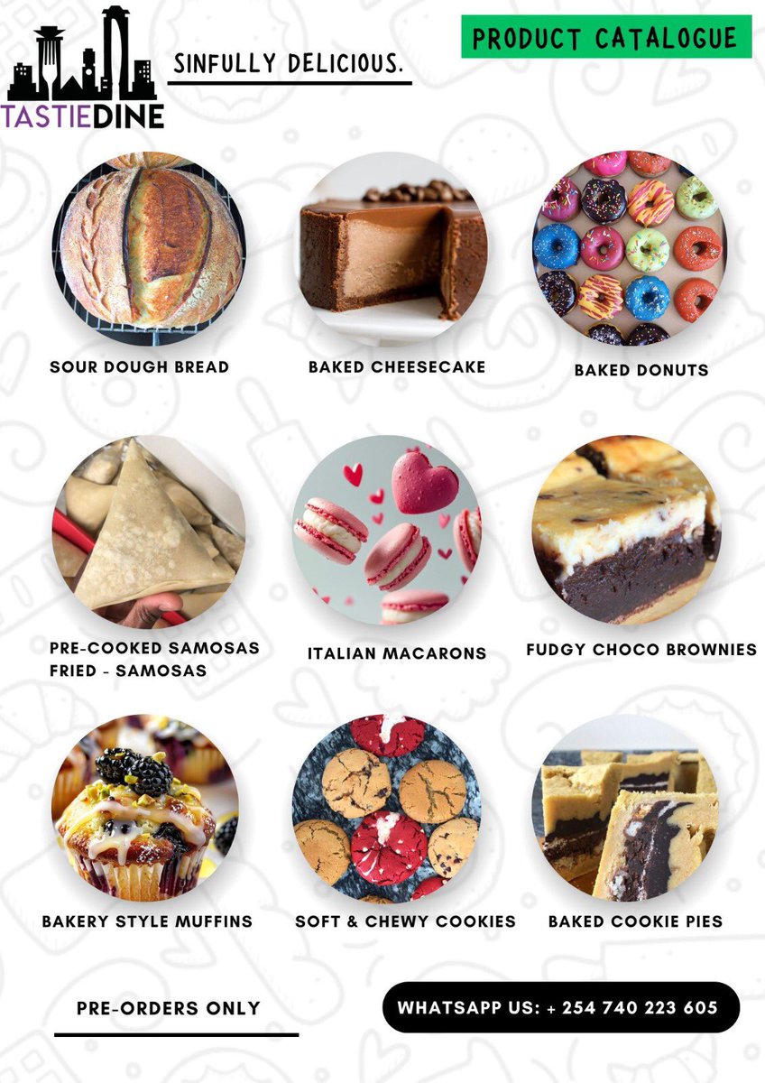 bcece2's tweet image. What&apos;s spikes your interest?

Check out the pastry / Dessert options we offer as a Micro-bakery based in Nairobi, South C area.

Fully Online based operating on Pre-orders Only.

#TastieDine 
#ProductCatalogue 
#WhatsOnTheMenu 
#WhatWeOffer 
#OnlineBakeryInNairobi