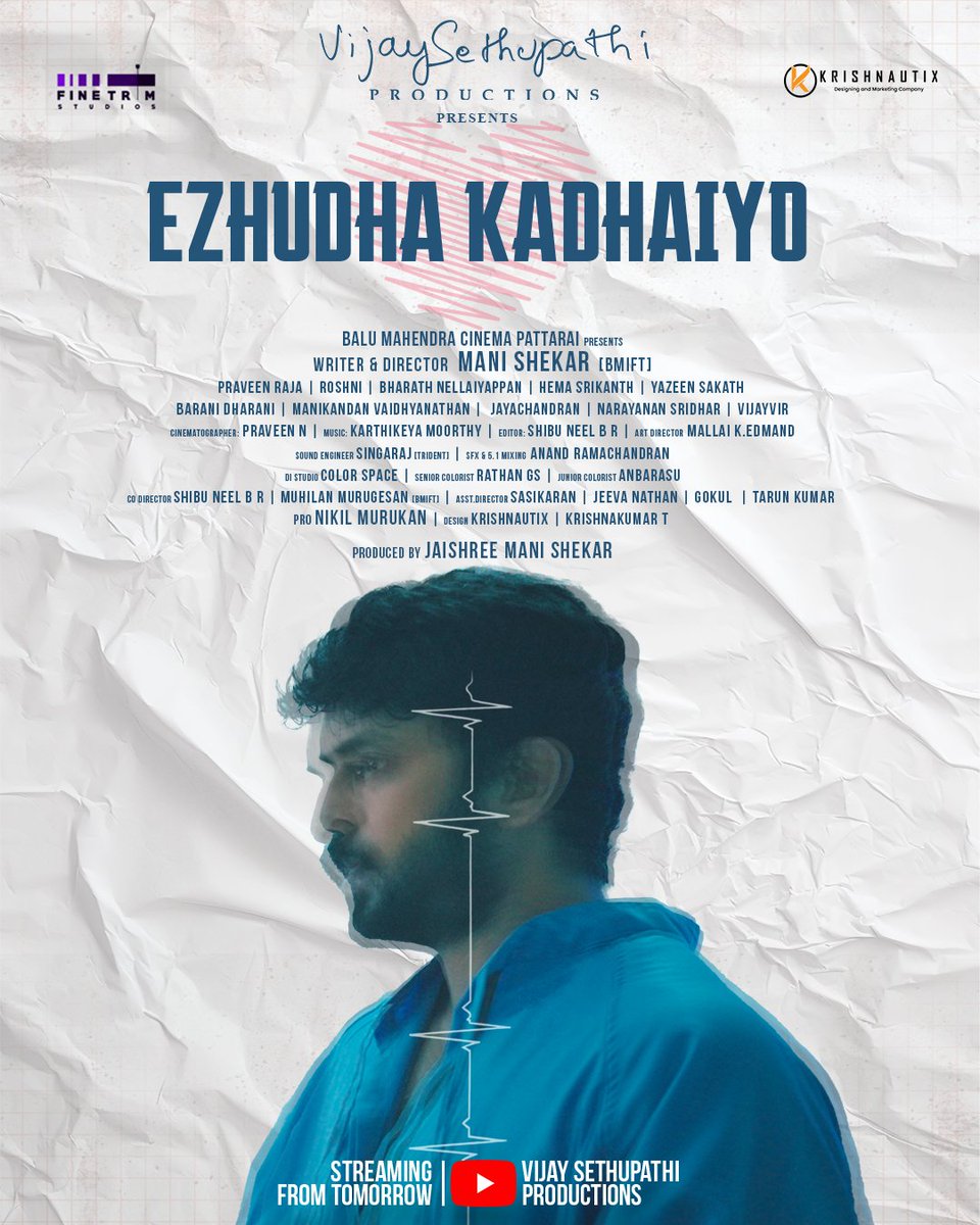 #EzhudhaKadhaiyo Short Film Streaming on @vijay_sethupathi_productions YouTube Channel From Tomorrow 5pm.

<a href="/vsp_productions/">VSP_Productions</a>
<a href="/VijaySethuOffl/">VijaySethupathi</a>
 <a href="/ManiCKH/">Mani C Shekar</a>
<a href="/praveenraja0505/">Praveen Raja</a>
 <a href="/Roshni__Roshu/">Roshni</a>
<a href="/SrikanthSu35874/">Hema Srikanth</a>
 <a href="/jaiuds/">jayachandran</a>
<a href="/PraveenNavan/">GURUNATH PRAVEEN</a>
<a href="/neelshibu/">Shibu Neel</a> <a href="/kmthecomposer/">Karthikeya Murthy</a>
<a href="/onlynikil/">Nikil Murukan</a>