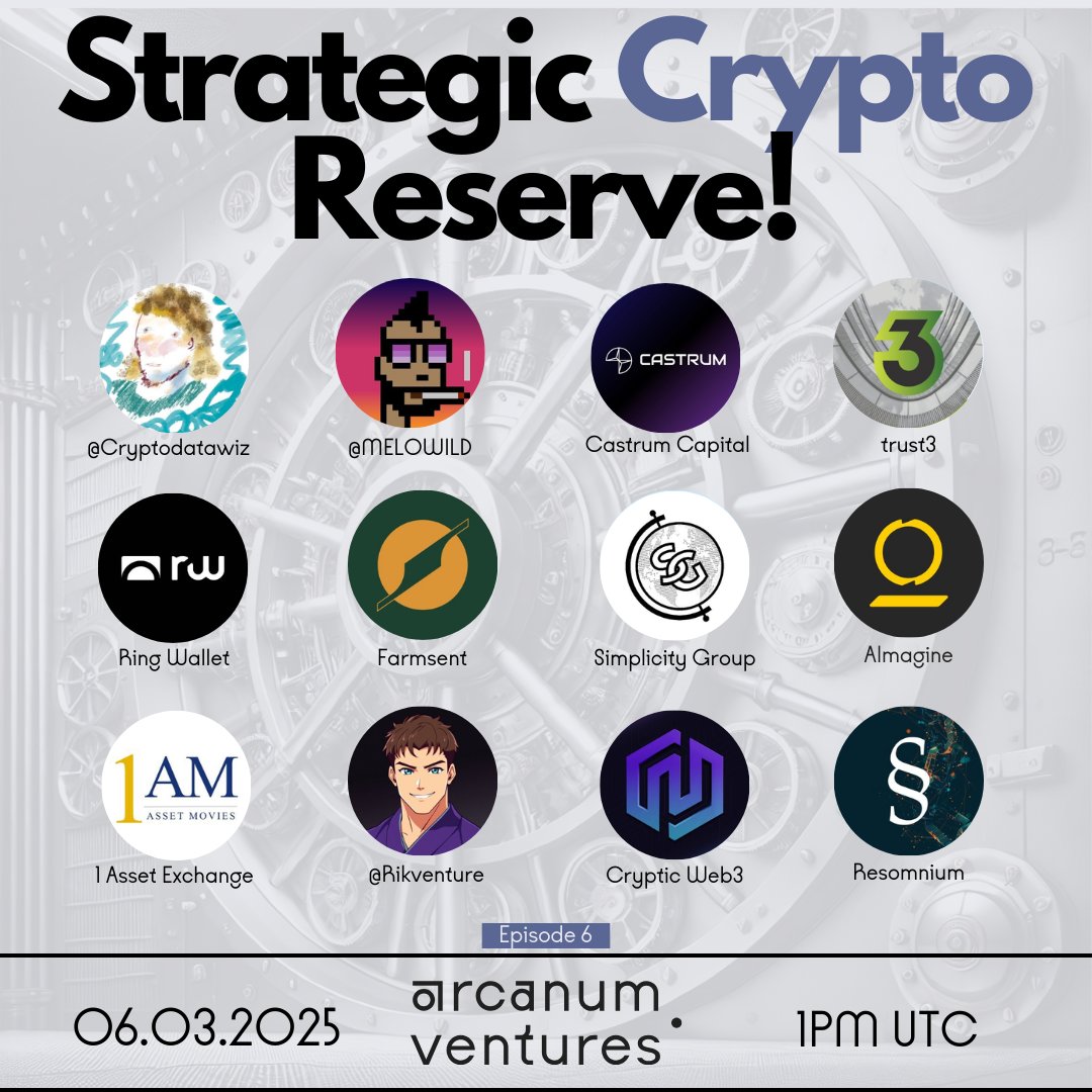 Is Crypto finally rescued and on its way back to all-time highs?

Will the US strategic digital asset reserve save the market, or is there something more sinister happening with market manipulation?

📅 Thursday, March 6th  

🕜 1PM UTC

Hosts:

- <a href="/ArcanumVentures/">Arcanum Ventures</a> 
- <a href="/TRUST3app/">Trust3</a>