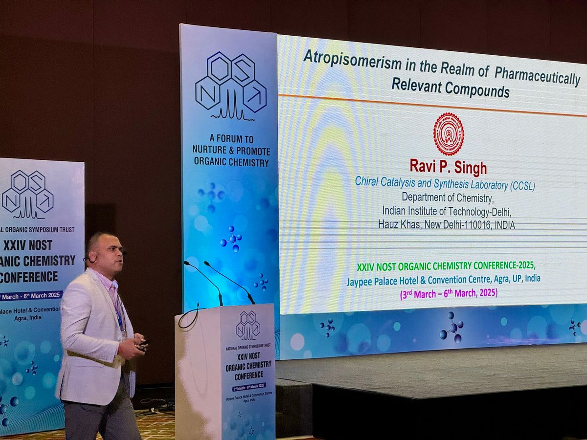 NOST (@nost_india) on Twitter photo Prof. Ravi P. Singh <a href="/ccsl_iitd/">The Ravi P Singh Group</a> (IIT Delhi) delivered a fascinating talk at #NOSTOCC2025 on "Atropisomerism in the Realm of Pharmaceutically Relevant Compounds." Unlocking the power of axial chirality in drug discovery! #MedicinalChemistry #Atropisomerism #Chirality Prof. Ravi P. Singh <a href="/ccsl_iitd/">The Ravi P Singh Group</a> (IIT Delhi) delivered a fascinating talk at #NOSTOCC2025 on "Atropisomerism in the Realm of Pharmaceutically Relevant Compounds." Unlocking the power of axial chirality in drug discovery! #MedicinalChemistry #Atropisomerism #Chirality