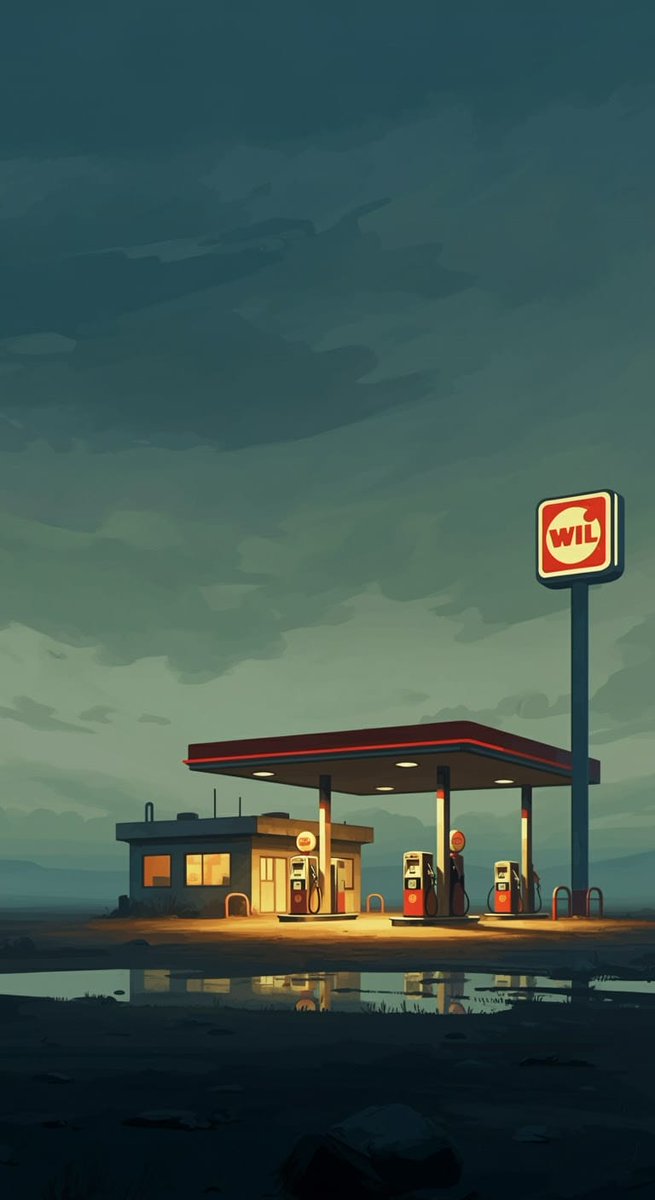 p_chusaengsri's tweet image. A dimly lit gas station under a moody sky, featuring pumps and a retail building, reflecting in a nearby puddle.
#GasStationVibes #MoodySky #UrbanReflections #NightPhotography #PuddleArt