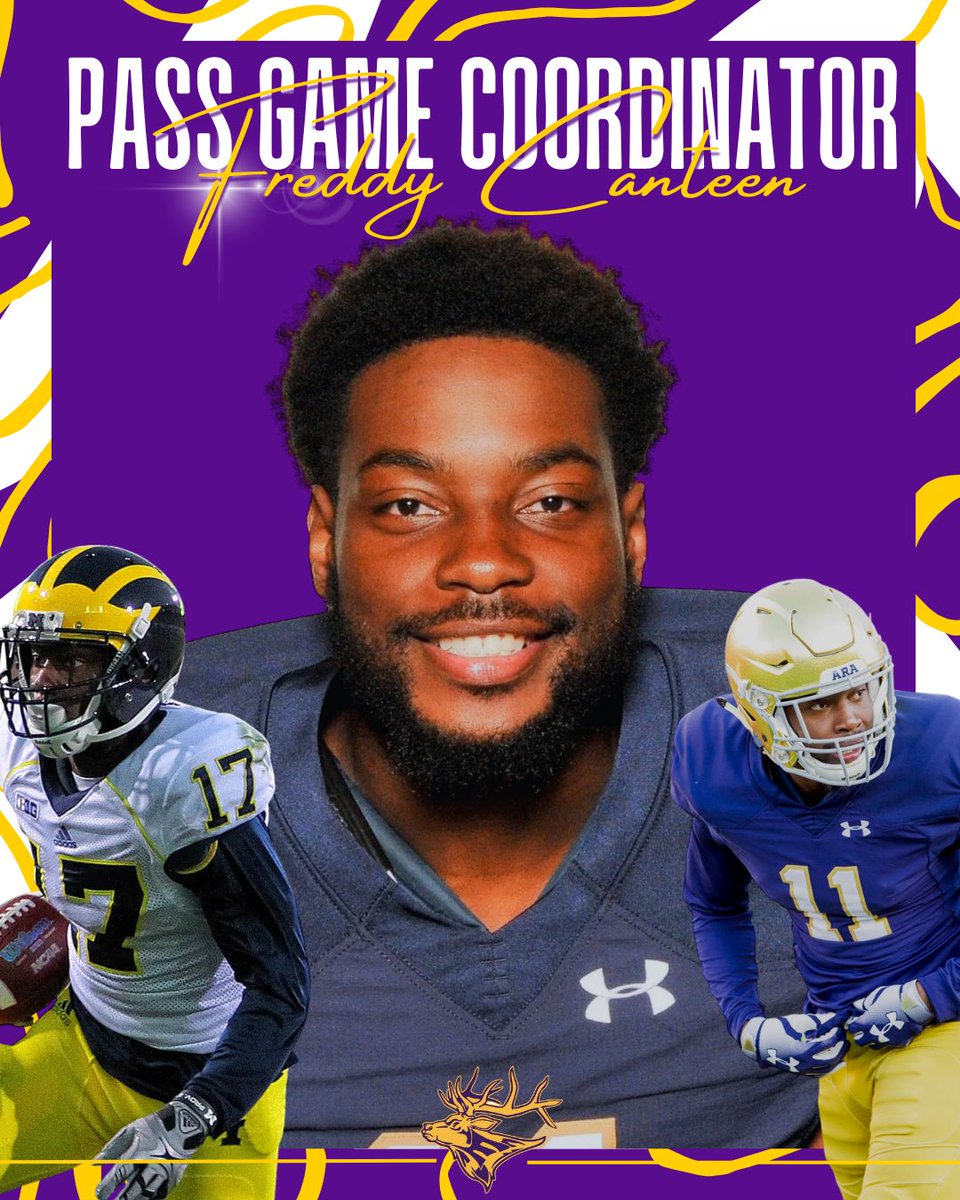 Coach CJ Ponzo (@coachponzoehs) on Twitter photo We’re excited to welcome back Freddy Canteen as our WR Coach / Pass Game Coordinator!
A former Michigan, Notre Dame & Tulane WR, Coach Canteen brings elite experience & mentorship to our program.
Let’s go, Coach! 💜💛 #ElktonFootball #GoElks <a href="/ElktonFootball/">Elkton High Football</a> We’re excited to welcome back Freddy Canteen as our WR Coach / Pass Game Coordinator!
A former Michigan, Notre Dame & Tulane WR, Coach Canteen brings elite experience & mentorship to our program.
Let’s go, Coach! 💜💛 #ElktonFootball #GoElks <a href="/ElktonFootball/">Elkton High Football</a>