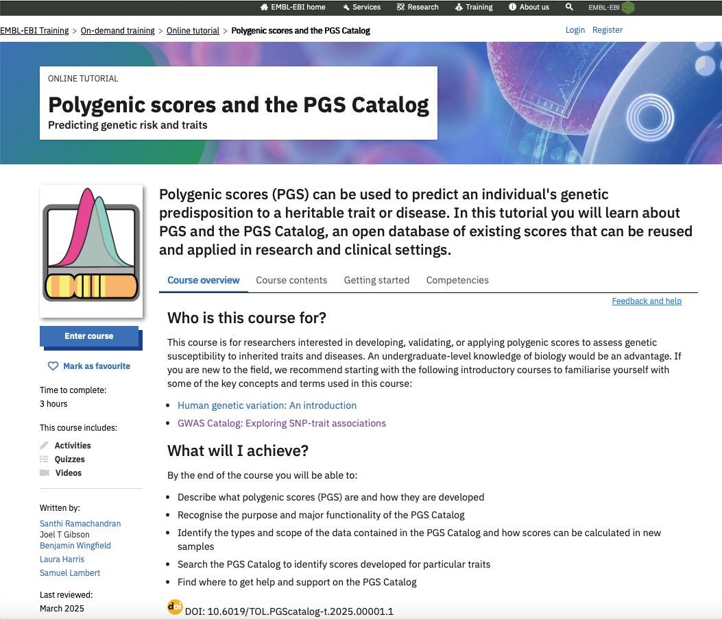 PGS Catalog (@pgscatalog) on Twitter photo š£ Thrilled to announce our collaborative tutorial with <a href="/EBItraining/">EMBL-EBI Training</a>! Dive into the world of polygenic scores and explore the PGS Catalog resources (including pgsc_calc) - ideal for those seeking a comprehensive yet quick overview. Access it online at buff.ly/CEBWMio! š£ Thrilled to announce our collaborative tutorial with <a href="/EBItraining/">EMBL-EBI Training</a>! Dive into the world of polygenic scores and explore the PGS Catalog resources (including pgsc_calc) - ideal for those seeking a comprehensive yet quick overview. Access it online at buff.ly/CEBWMio!