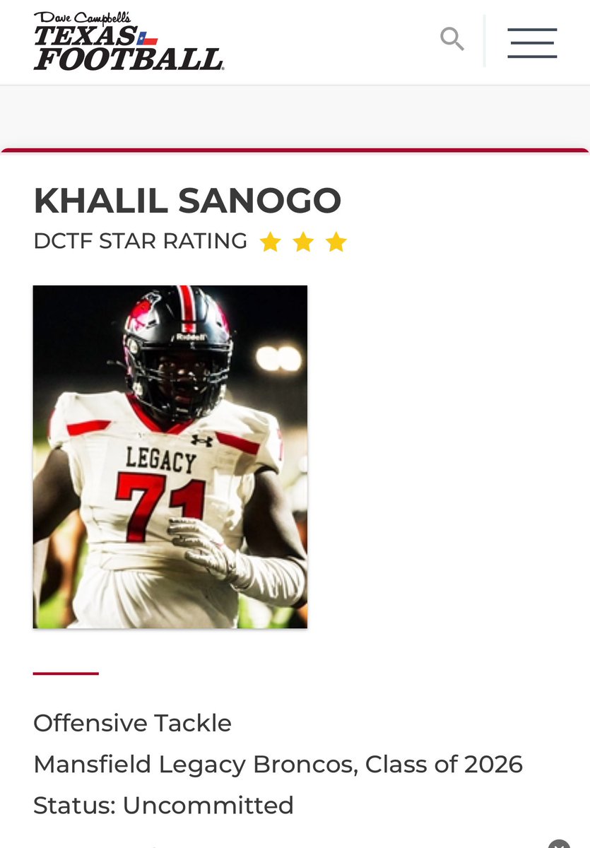 3⭐️ OL Khalil Sanogo 🇨🇮 (@khalilsanogo71) on Twitter photo Beyond blessed to be rated a 3⭐️ prospect by <a href="/dctf/">Dave Campbell's — TexasFootball.com</a> I’m nowhere near finished! <a href="/ZachIsGreat_/">#ZachKnowsOL 🦅🦅🦅</a> <a href="/legacybroncofb/">LegacyBroncoFootball</a> <a href="/CKennedy247/">Collin Kennedy</a> <a href="/ParkerThune/">Parker Thune</a> <a href="/DungeonDFW/">Bertram Lawrence Sr</a> Beyond blessed to be rated a 3⭐️ prospect by <a href="/dctf/">Dave Campbell's — TexasFootball.com</a> I’m nowhere near finished! <a href="/ZachIsGreat_/">#ZachKnowsOL 🦅🦅🦅</a> <a href="/legacybroncofb/">LegacyBroncoFootball</a> <a href="/CKennedy247/">Collin Kennedy</a> <a href="/ParkerThune/">Parker Thune</a> <a href="/DungeonDFW/">Bertram Lawrence Sr</a>