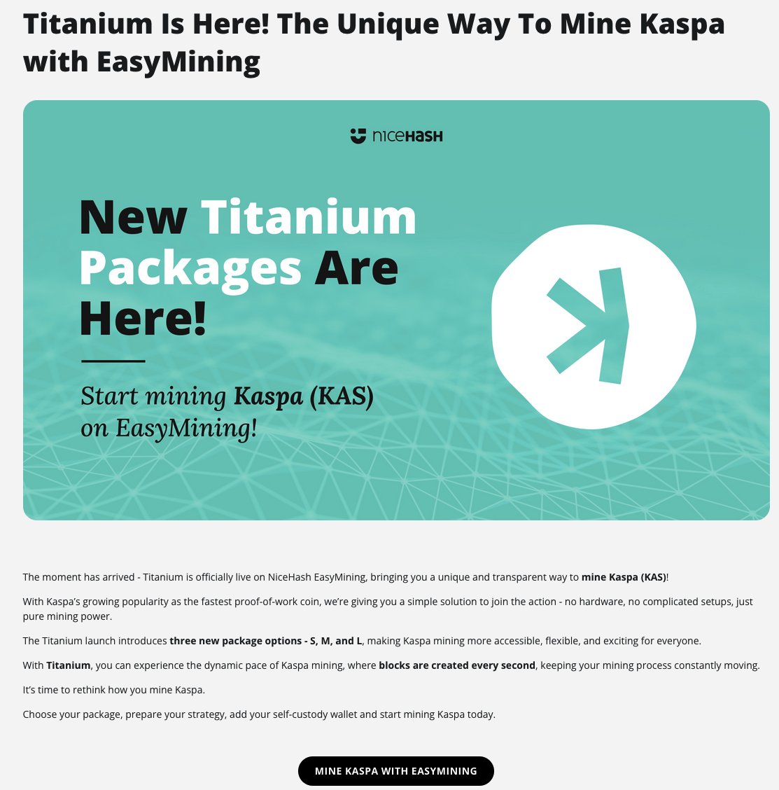Kaspa payrate on @NiceHash is up additional 10% due to the recent EasyMining #kaspa launch.

As the basics of economics say, the higher the demand, the higher the price.

Connect Kaspa ASICs to NiceHash and earn more!

#KAS