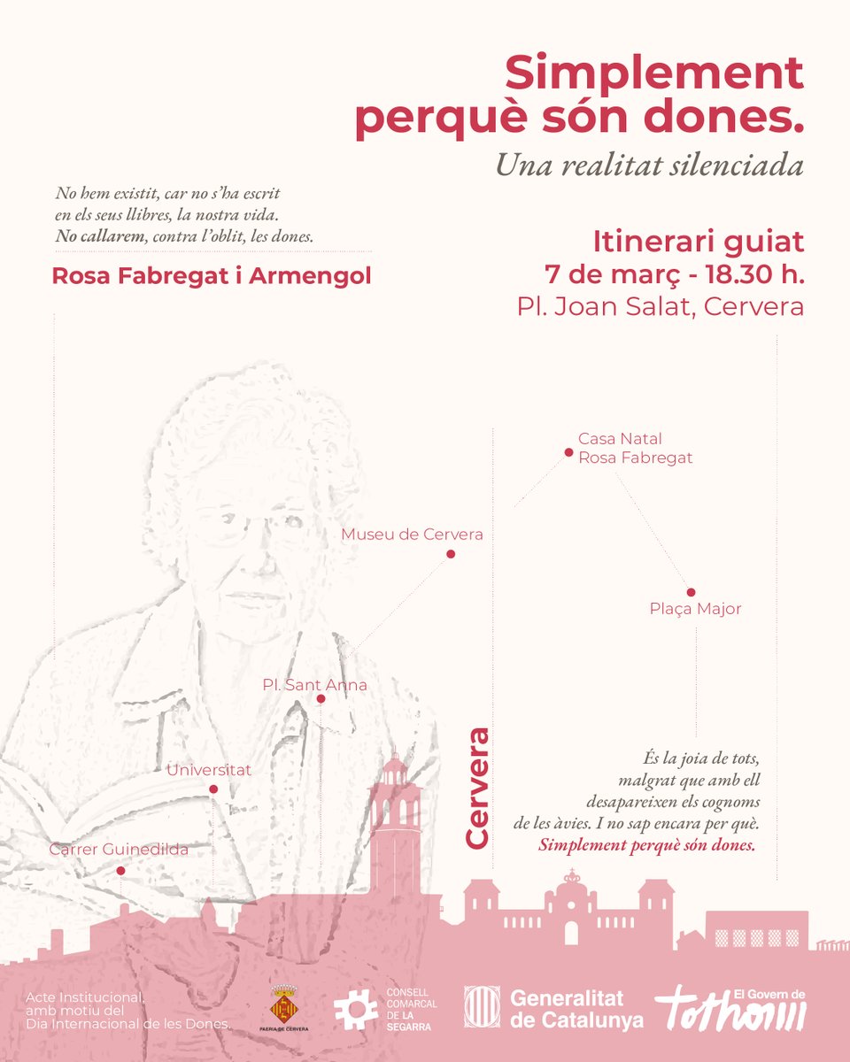Consell Comarcal de la Segarra (@ccsegarra) on Twitter photo 🟣 Departament d’Igualtat i Feminisme, <a href="/paeriacervera/">Paeria de Cervera</a> i <a href="/ccsegarra/">Consell Comarcal de la Segarra</a> organitzem el divendres 7 de març l’acte “Simplement perquè són dones. Una realitat silenciada”, en el marc de la commemoració del #diainternacionaldelesdones #8M2025
Us hi esperem💜👇 🟣 Departament d’Igualtat i Feminisme, <a href="/paeriacervera/">Paeria de Cervera</a> i <a href="/ccsegarra/">Consell Comarcal de la Segarra</a> organitzem el divendres 7 de març l’acte “Simplement perquè són dones. Una realitat silenciada”, en el marc de la commemoració del #diainternacionaldelesdones #8M2025
Us hi esperem💜👇