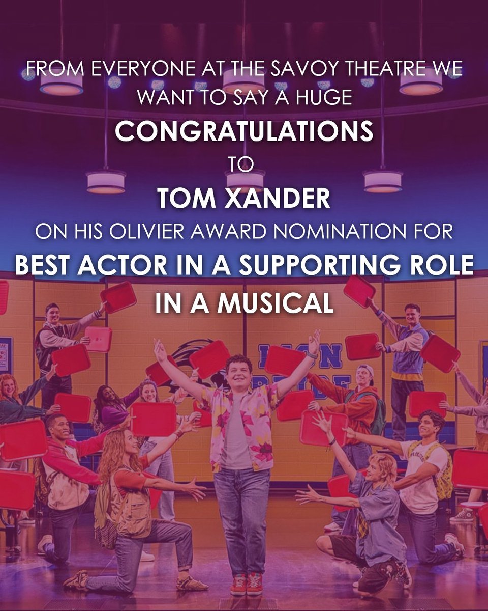 CONGRATULATIONS to our very own Tom Xander, on his Olivier Nomination for Best Actor in a Supporting Role in a Musical. 

From all your family at the Savoy Theatre.
